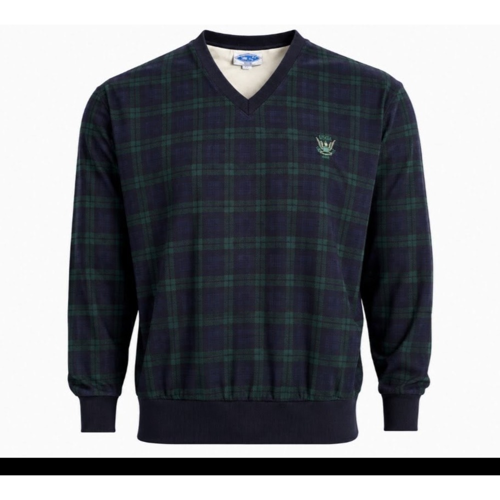 Starbus Weather Screen USGA Golf Windshirt Mens Medium Plaid V-Neck Pullover USA